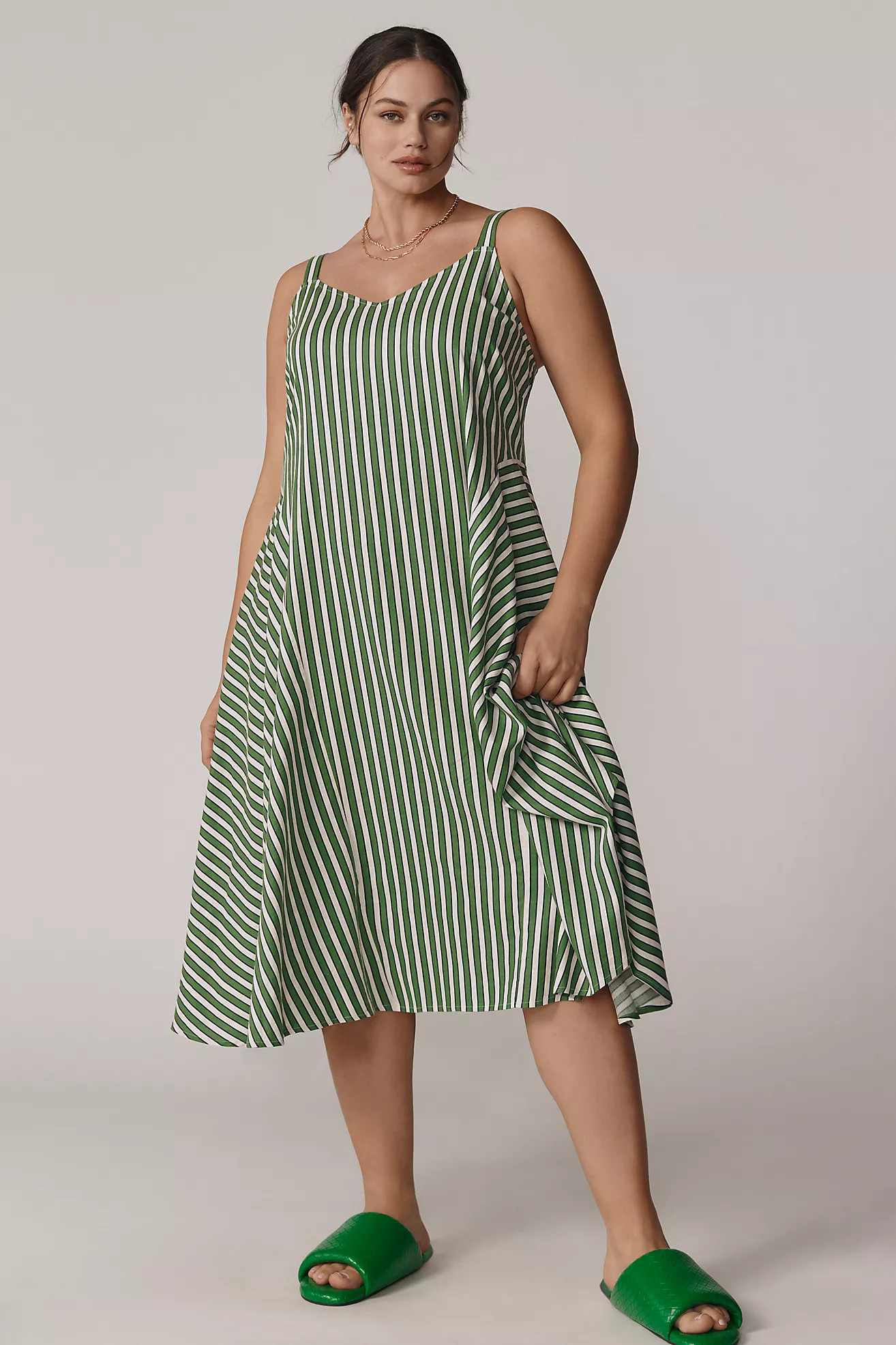 Universal Standard Plus Linen Blend Striped Midi Dress | Anthropologie (US)
