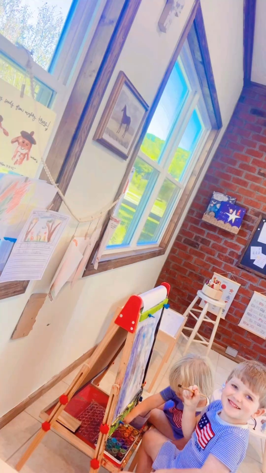 All smiles this morning as we started off our new homeschool preschool ✏️ unit this week - all about the SKY !!! 🌌🌞🌠🌙🌑☁️🌤️ These babies 👶🏼 loved reading new stories 📚 and painting 🖼️ their own magical 🪄 sky with watercolor!! 🎨 Mom tip: use a white paint stick or crayon 🖍️ to make a backdrop and let your little ones paint 🖌️ over it to “reveal” it ✨) - so fun!!! 🤩
