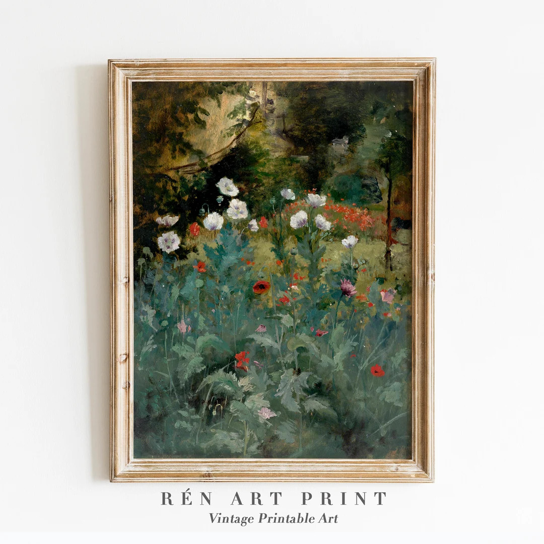 Vintage Spring Printable Wall Art Antique Painting Print Cottage Decor Poppy Flower Painting Digi... | Etsy (US)