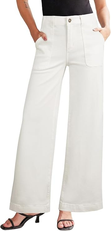 Sidefeel Womens Wide Leg Jeans High Waisted Stretchy Straight Leg Baggy Denim Pants with Pockets | Amazon (US)