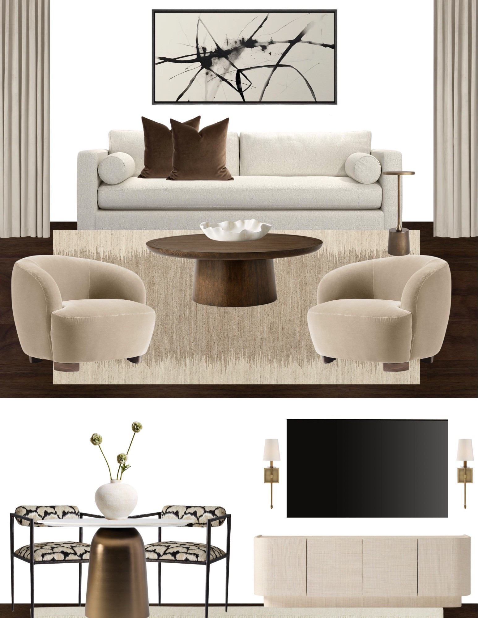 Where minimalism meets warmth and effortless elegance — this moodboard layers soft neutrals, rich textures, and bold silhouettes to create a space that feels both curated and comfortably timeless!✨🤎

#LTKU #LTKHome