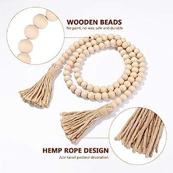 LIOOBO Wood Bead Garland Farmhouse Rustic Country Beads Holiday Decoration Wall Hanging Prayer Be... | Amazon (US)
