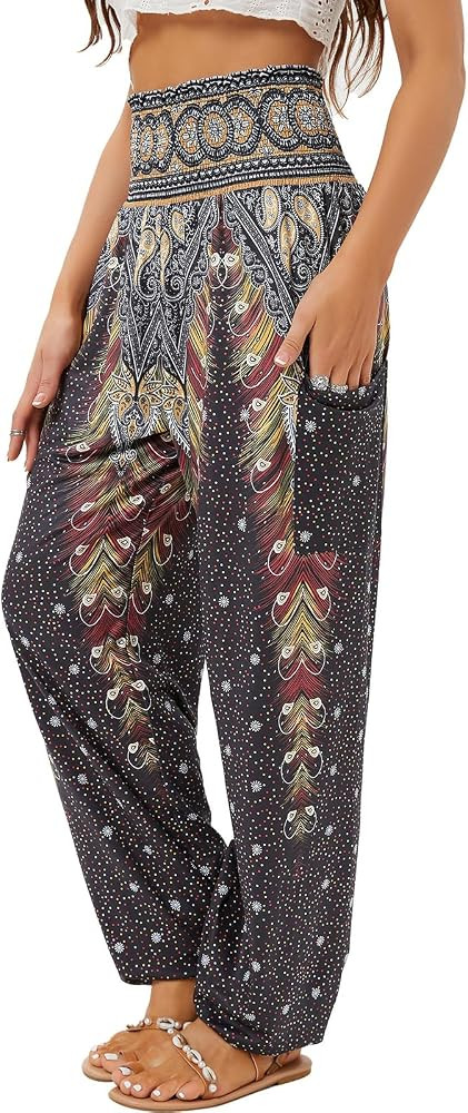 QIANXIZHAN Women's Harem Pants, High Waist Yoga Boho Trousers with Pockets | Amazon (US)