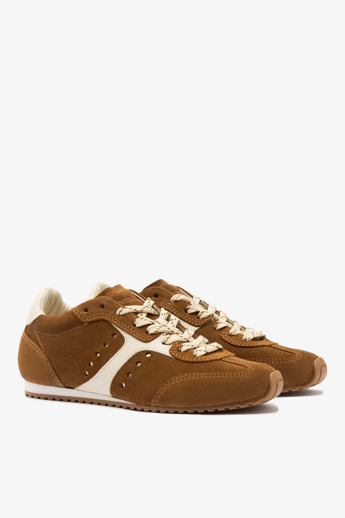 Stella Sneaker In Russet Suede and Ivory Leather | Larroude