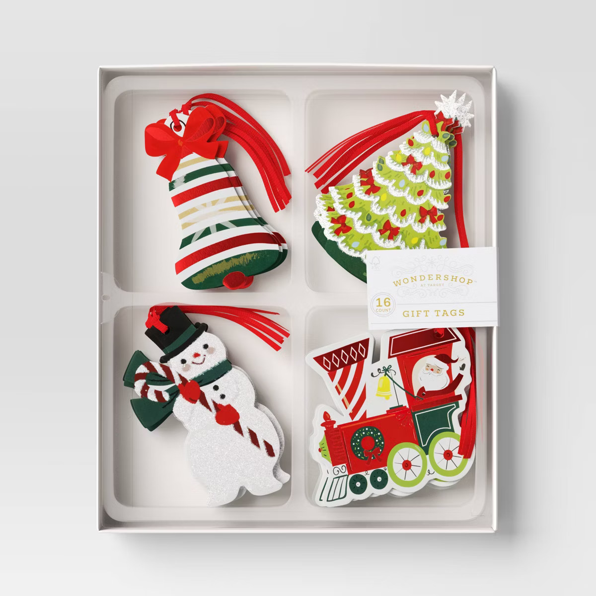 16ct Christmas Tie-On Gift Tags Bell/Tree/Snowman/Train - Wondershop™ | Target
