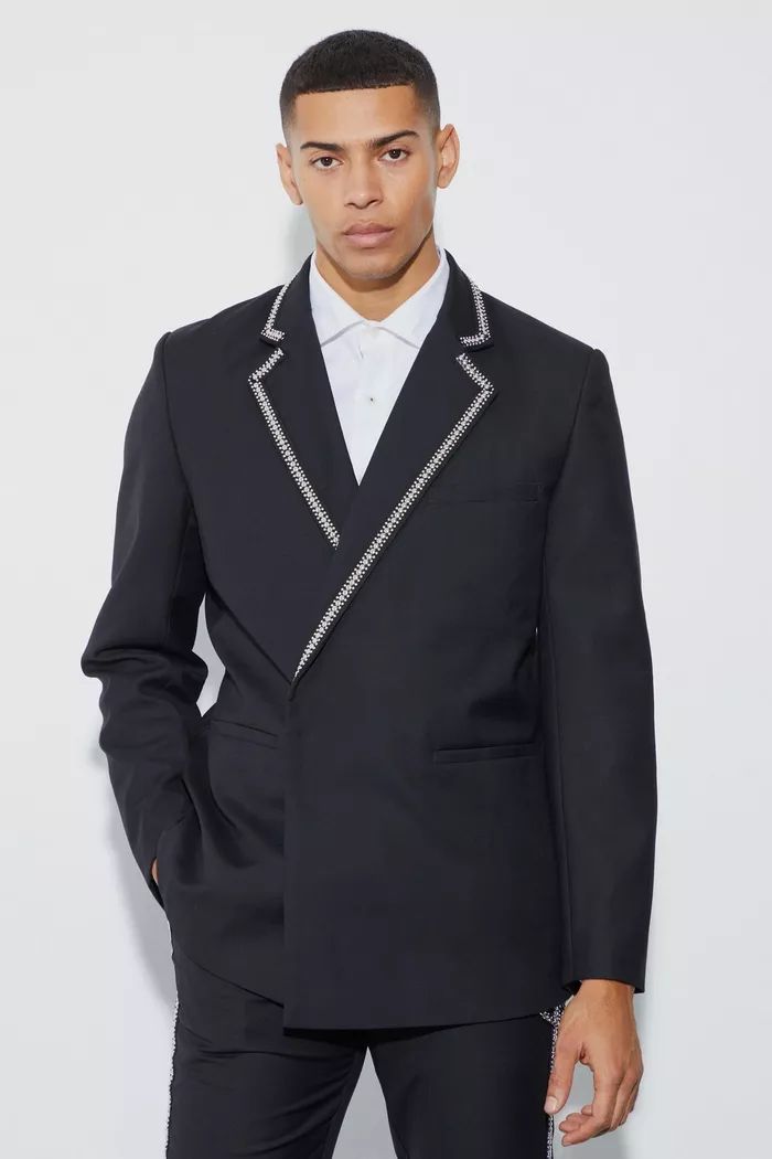 Relaxed Fit Double Breasted Stud Blazer | boohoo (US & Canada)