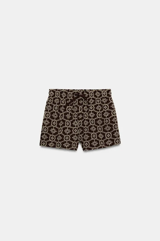 PERFORATED EMBROIDERED SHORTS | Zara US