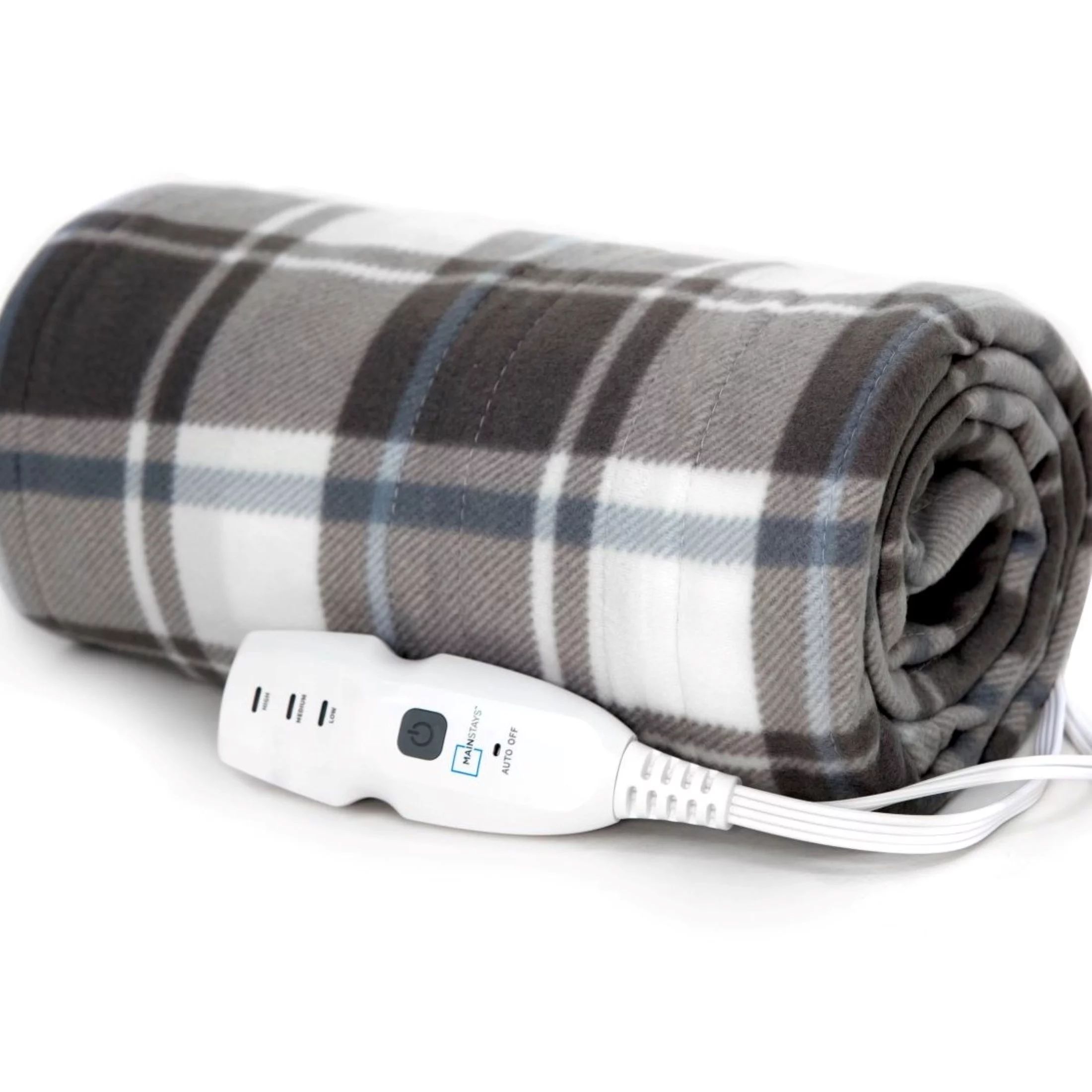 Mainstays Fleece Electric Heated Throw Blanket, Gray and White Plaid, 50" x 60" | Walmart (US)