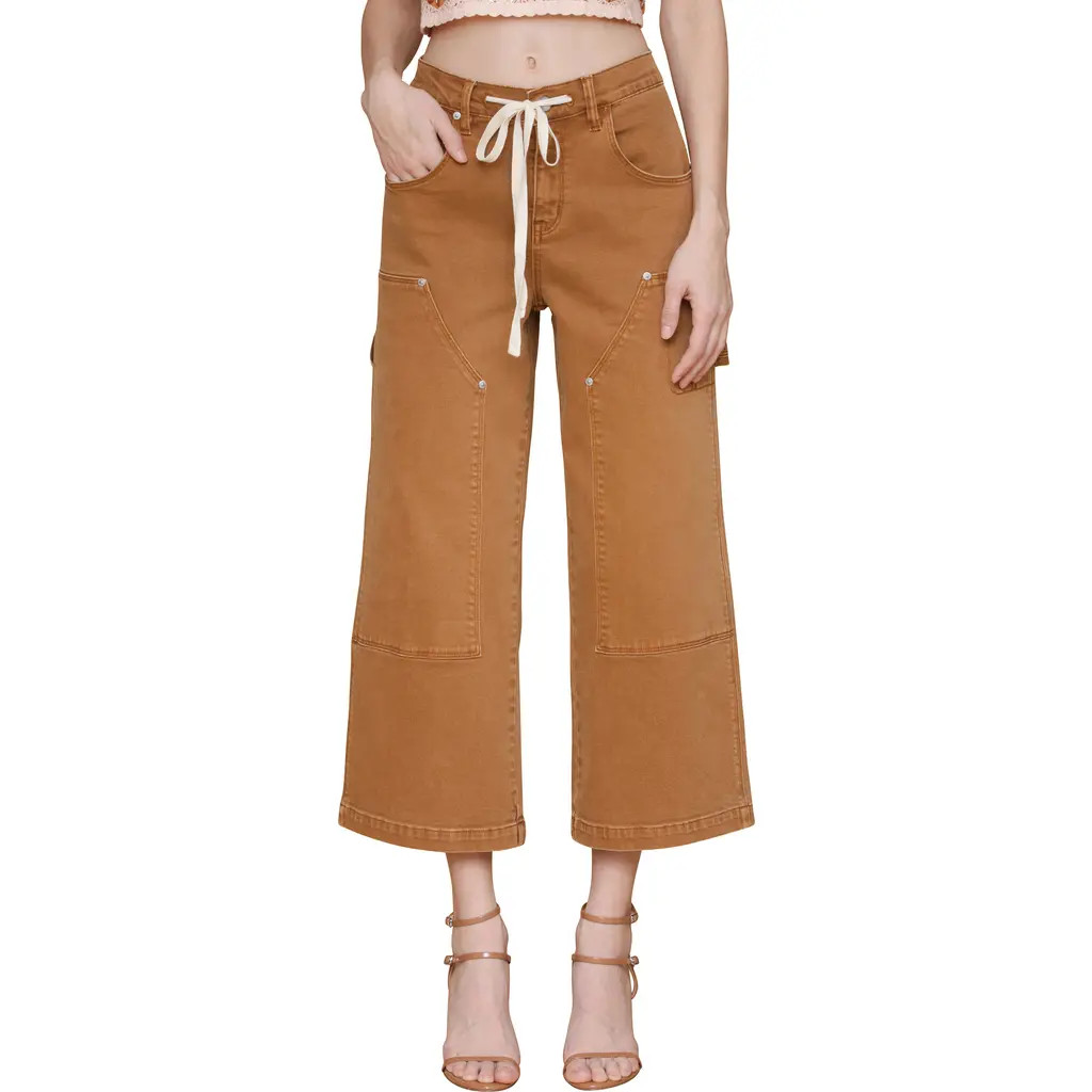 Avec Les Filles Drawstring Waist Crop Carpenter Pants in Santa Fe Umber Wash at Nordstrom Rack, Size 27 | Nordstrom Rack