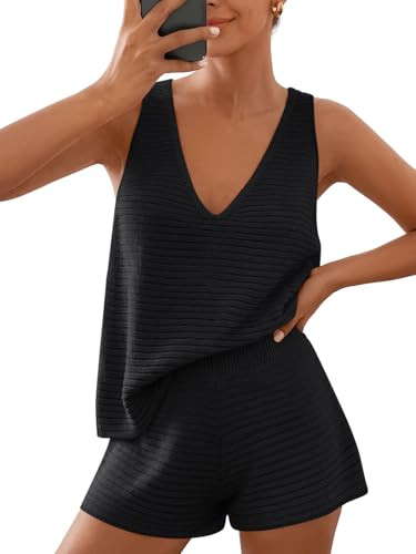 LILLUSORY Women's Summer 2 Piece Vacation Short Sets Matching V Neck Cute Beach Outfits 2026 Loun... | Amazon (US)