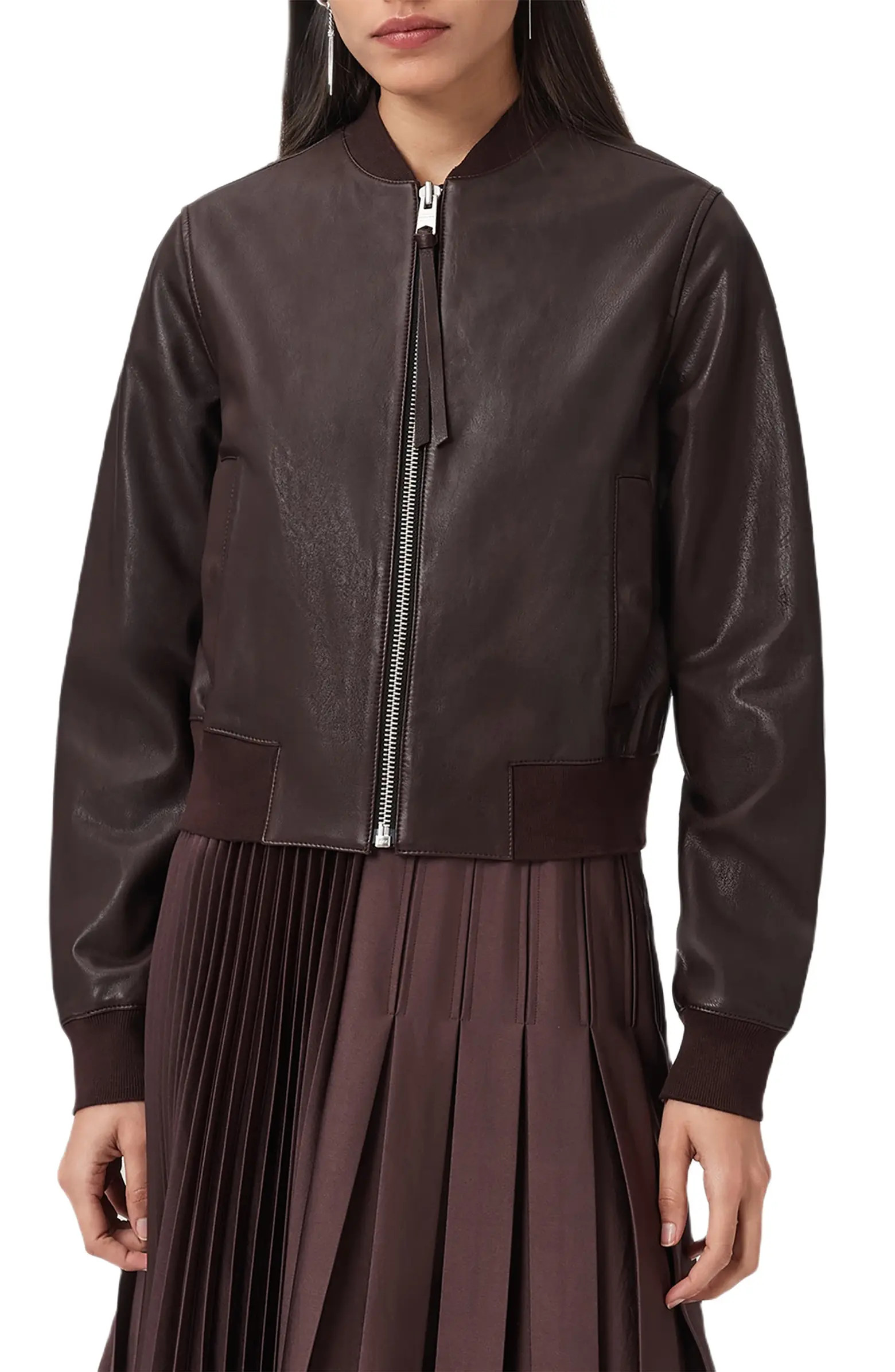 AllSaints Orten Leather Bomber Jacket | Nordstrom | Nordstrom