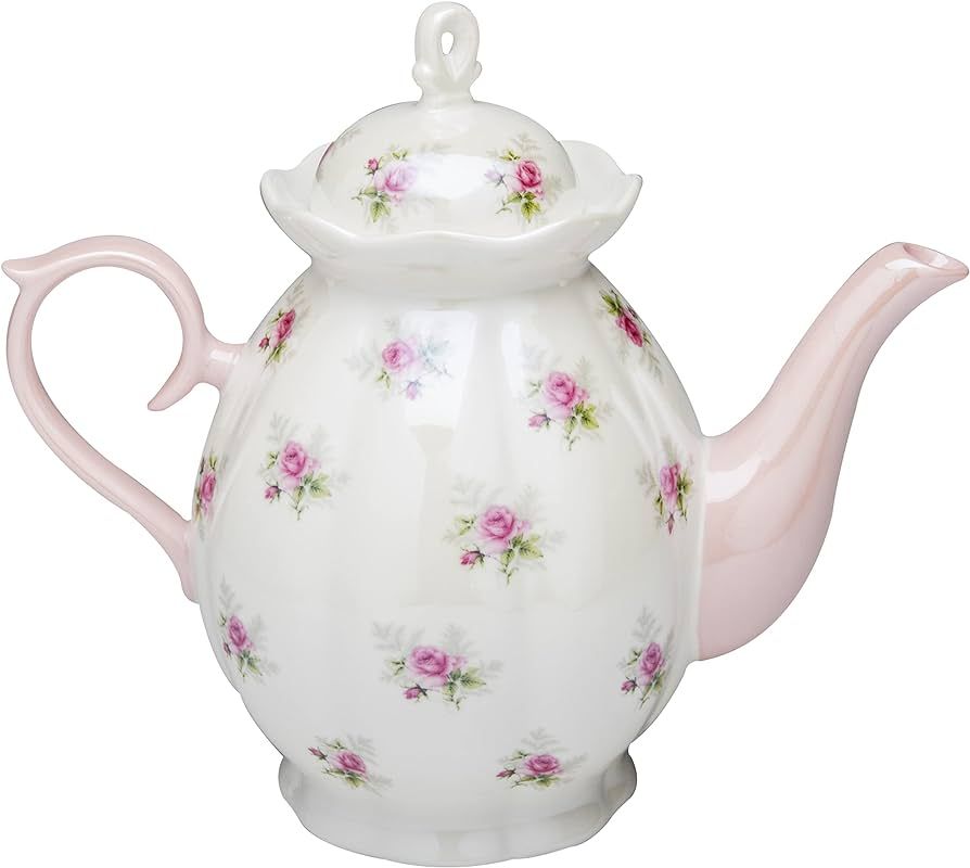 Gracie China by Coastline Imports Petite Rose Luster Pink Porcelain Teapot 34-Ounce, White Pink (... | Amazon (US)