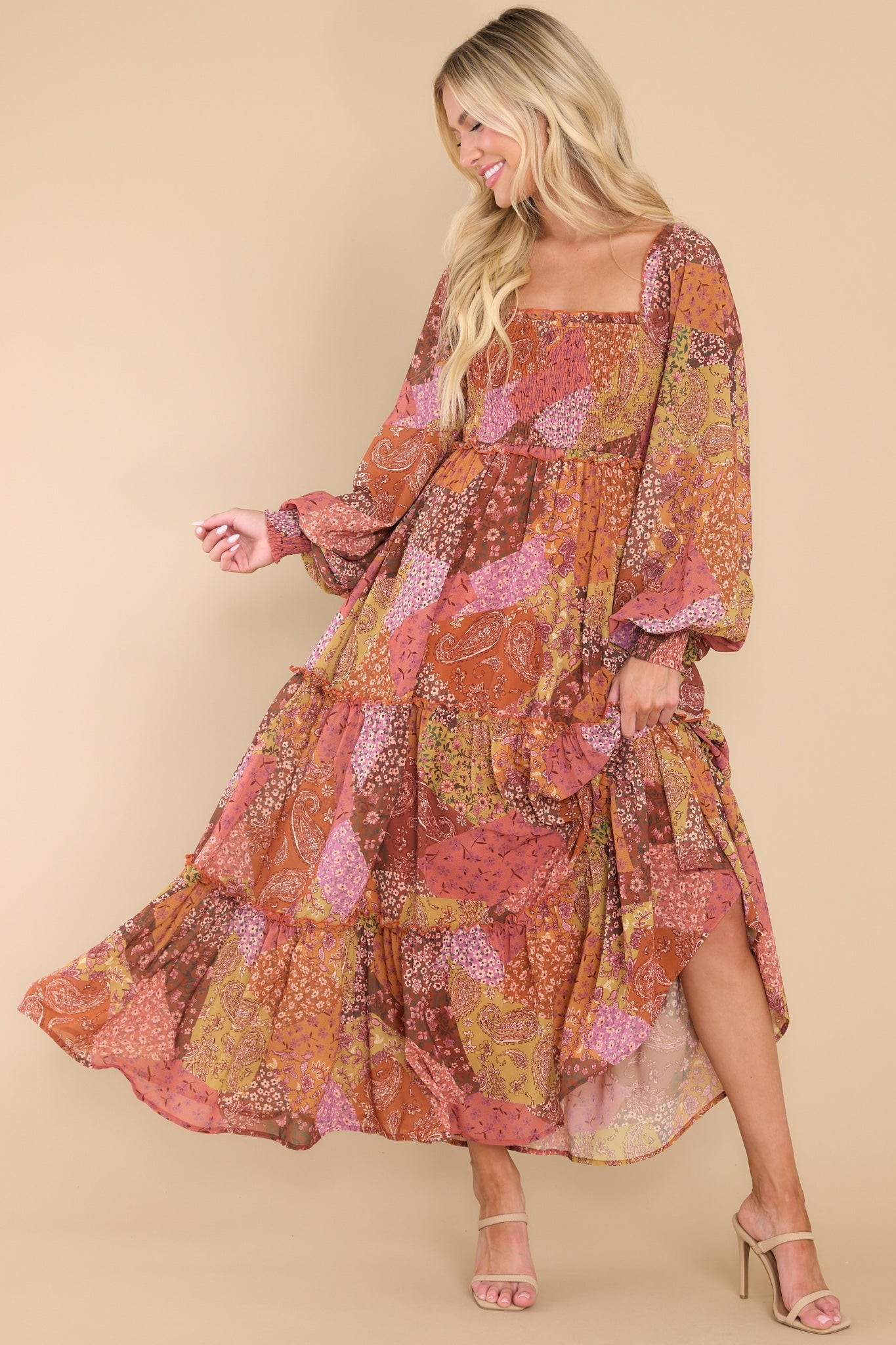 Make New Memories Light Rust Multi Print Maxi Dress | Red Dress 