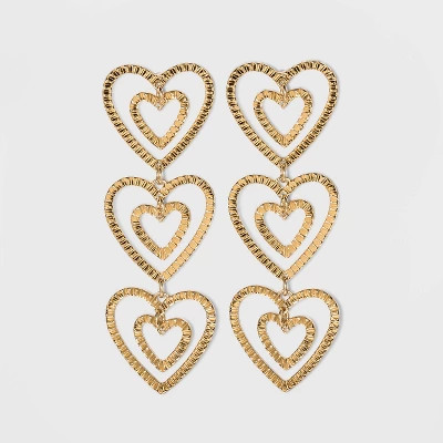 SUGARFIX by BaubleBar Stacked Gold Heart Drop Earrings - Gold | Target