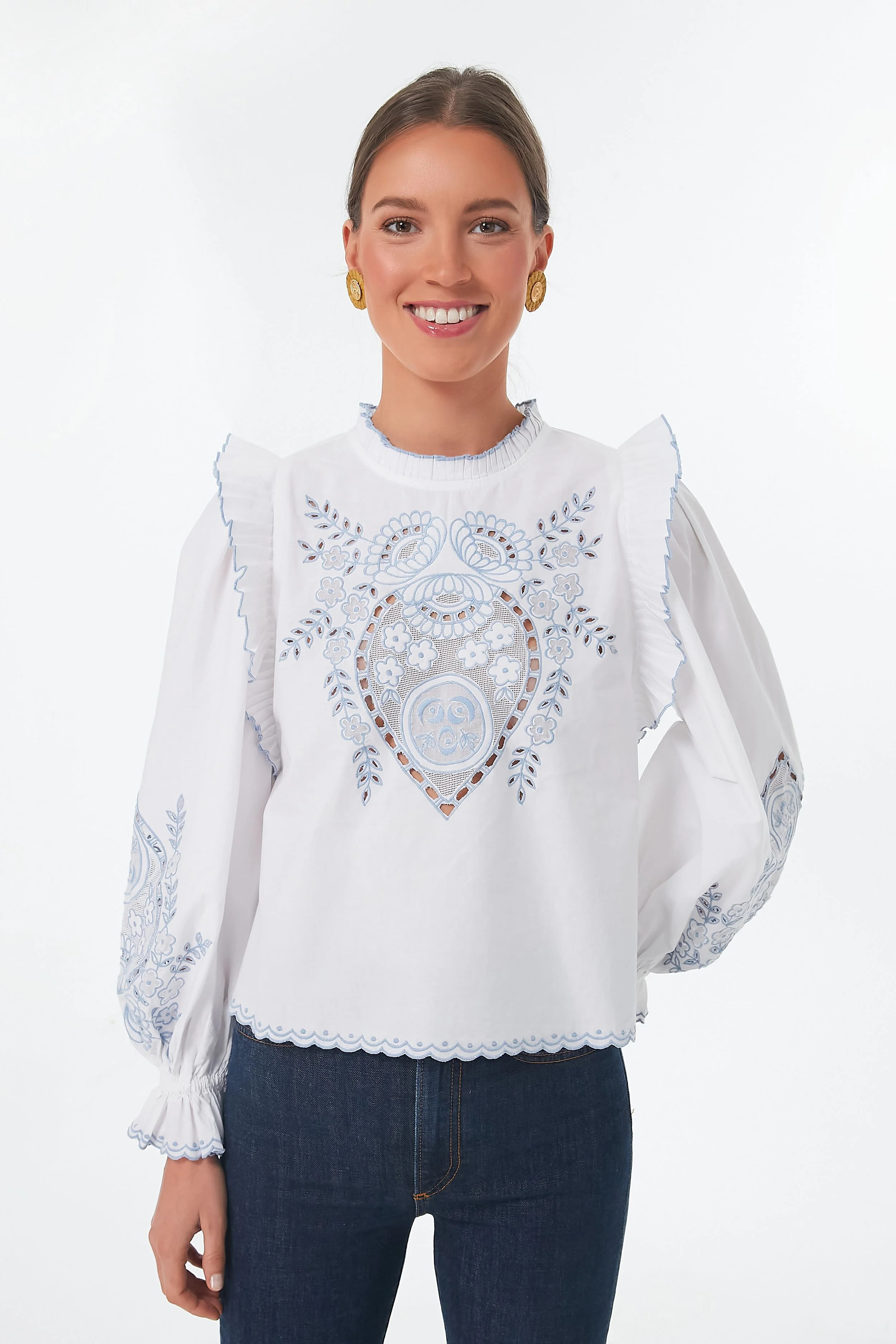 White With Blue Bernice Top | Tuckernuck (US)