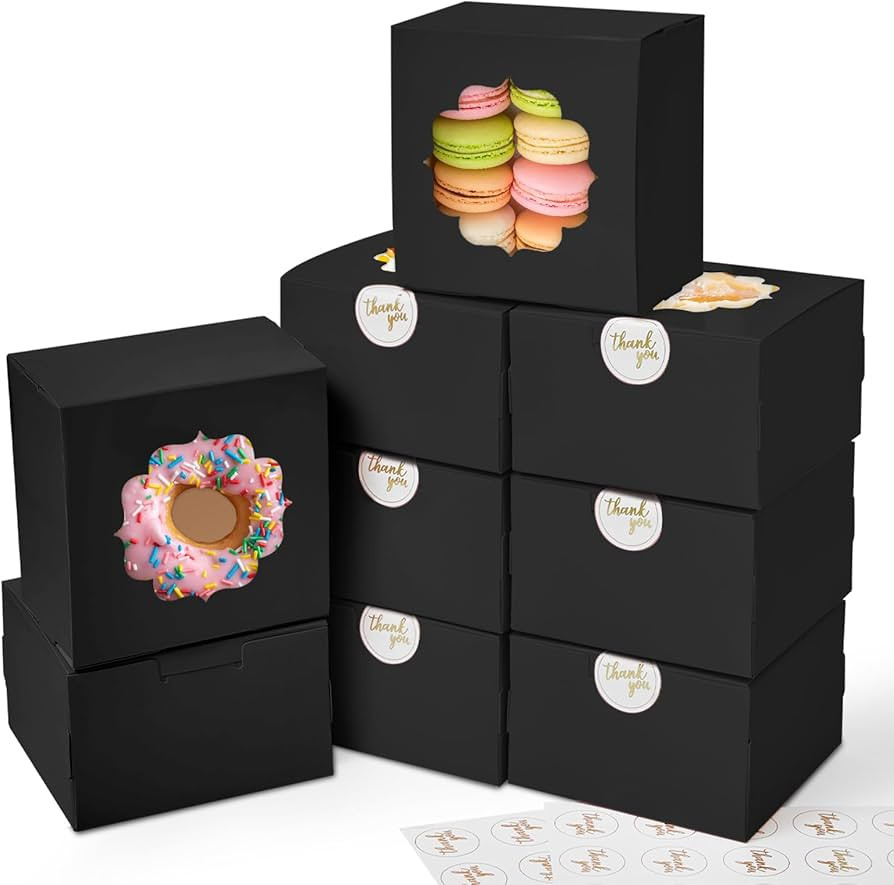 Shallive 4-Inch Small Cookie Boxes 50 Pcs Black - Bakery Treat Boxes with Window for Graduation G... | Amazon (US)