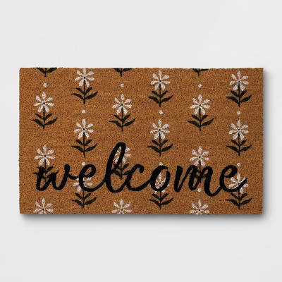 1'6"x2'6" Pinwheel Flower Block Print Welcome Doormat Brown - Threshold™ | Target