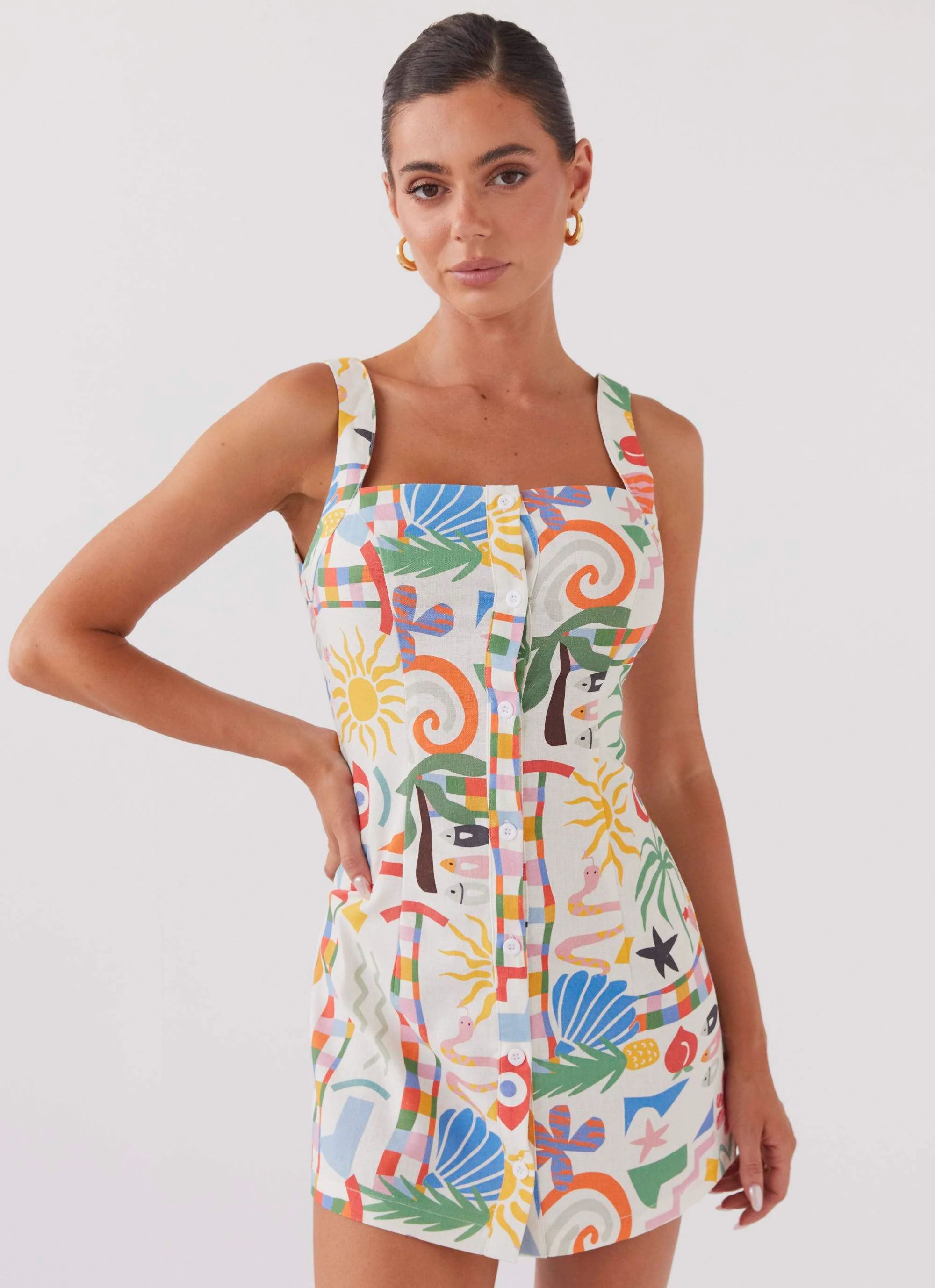 Tori Linen Mini Dress - Summer Palm | Peppermayo (Global)