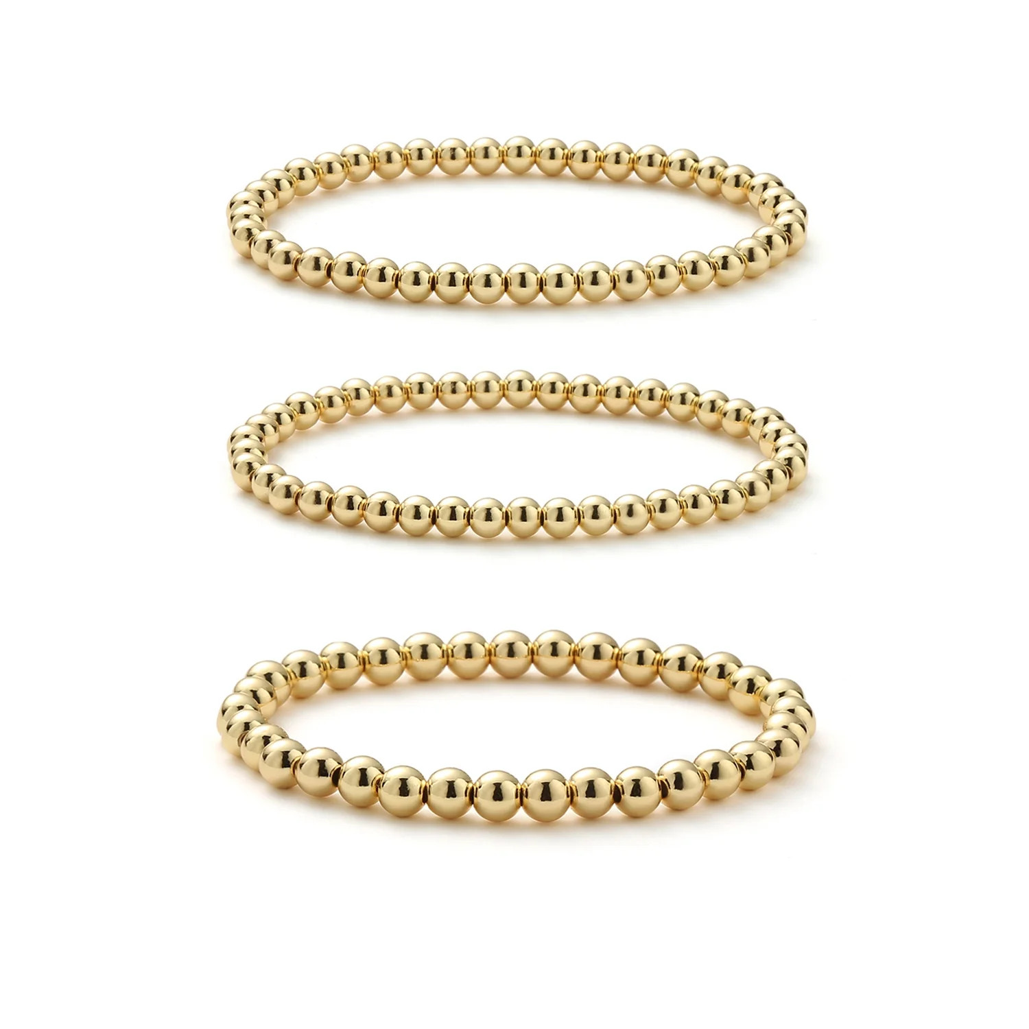 XIJIN 3Pcs Gold Beaded Bracelets for Women Elastic Bead Ball Bracelet | Walmart (US)