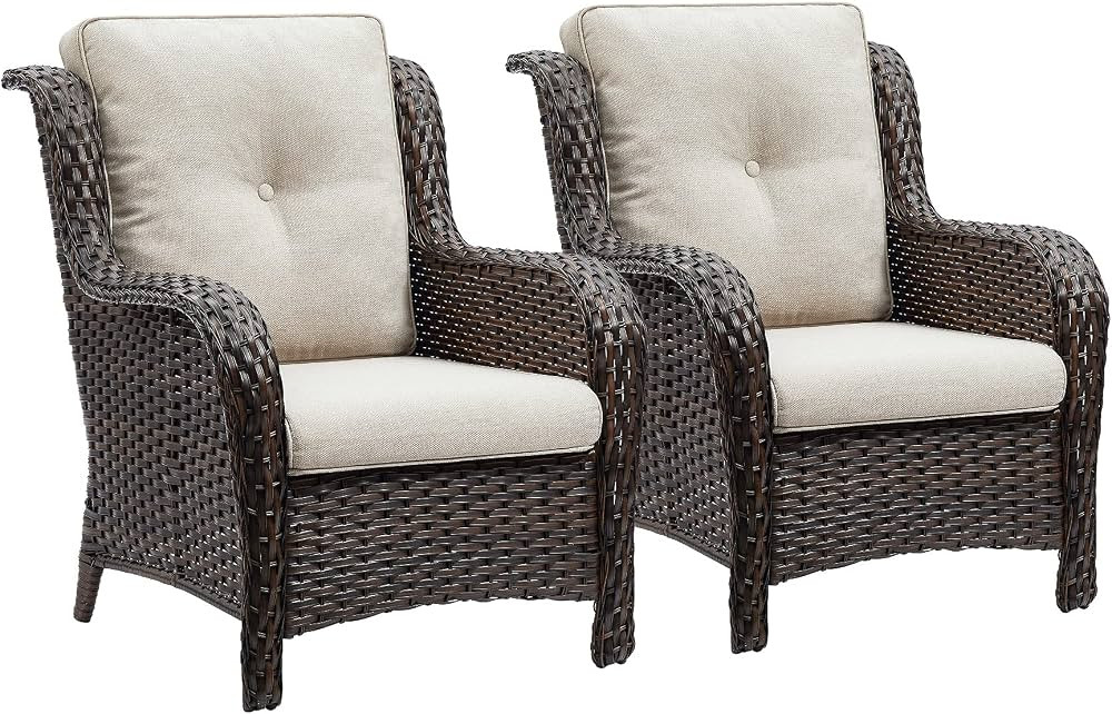 Rilyson Outdoor Wicker Patio Chairs Set of 2: Rattan Dining Chairs Porch Chairs Outdoor Club Chai... | Amazon (US)