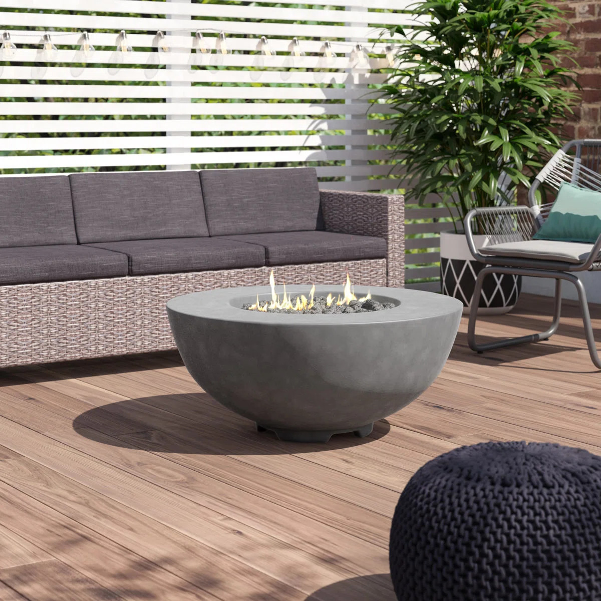 Humbert Bowl / Roca Outdoor Concrete Fire Pit 45,000 BTU - Includes Lava Rocks & PVC Cover | Wayfair North America