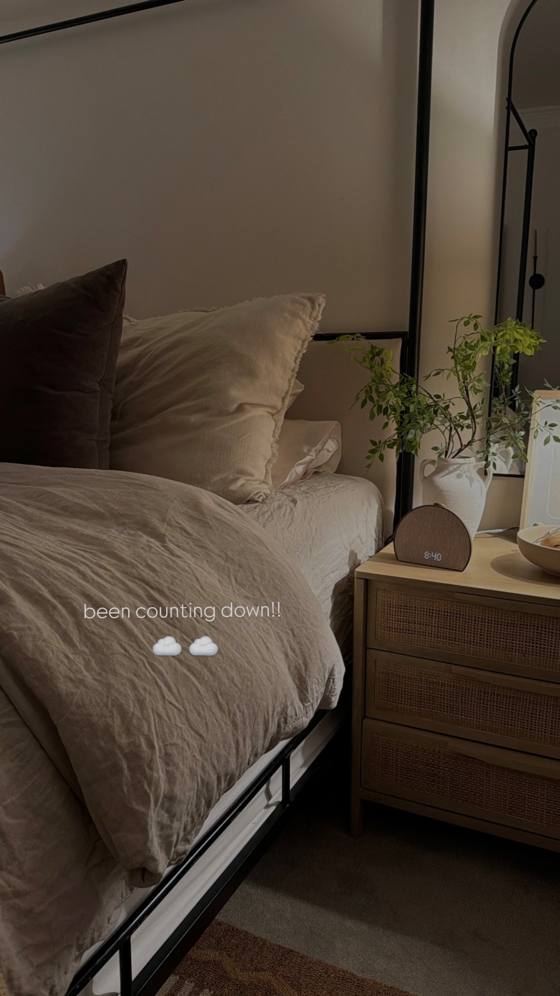 Primary bedroom bedding and nightstand details! My exact bedding looks like it’s not available right now so linked an identical linen sheet/duvet set in the same color 🤎

Bedroom decor, canopy bed, linen sheets 

#LTKHome