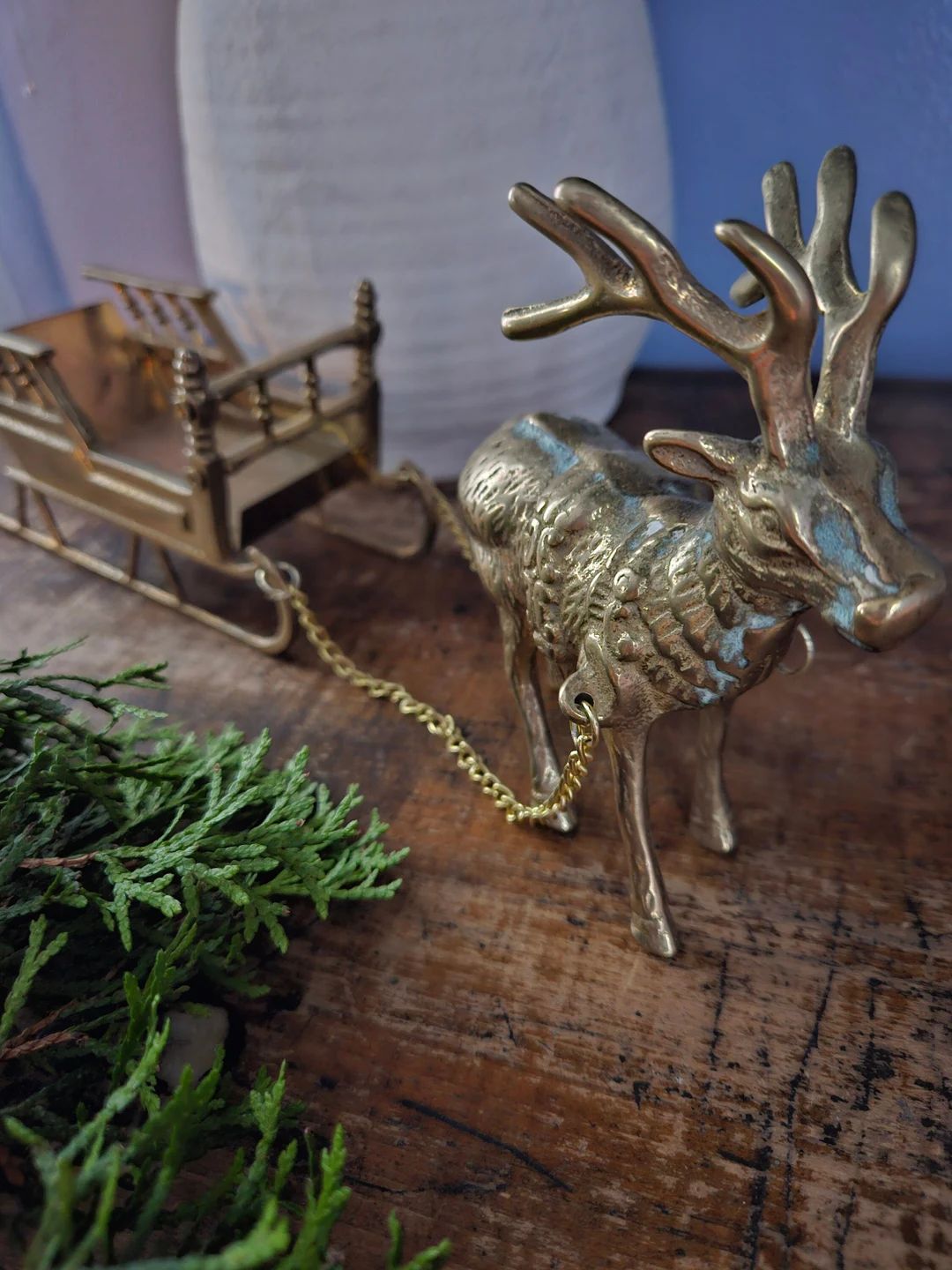 Vintage Brass Reindeer and Sleigh - Etsy | Etsy (US)