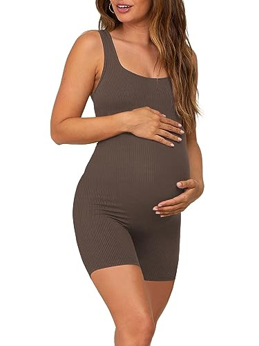 AIBIANOCEL Women's Maternity Bodysuit Pregnancy Shapewear Sleeveless Tank Top Shorts Ribbed Rompe... | Amazon (US)