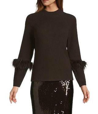 Antonio Melani Tilly Wool Blend Mock Neckline Ostrich Feather Trim Sweater | Dillard's | Dillard's