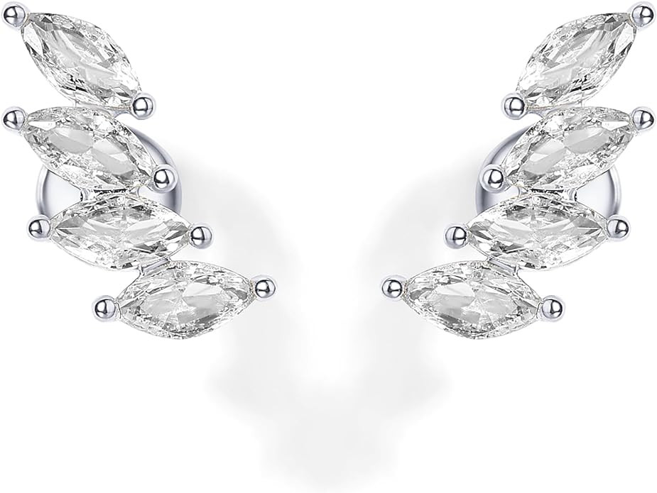 PAVOI 14K Gold Plated Sterling Silver Post Navette CZ Crawler Flat Back Earrings for Women | Smal... | Amazon (US)