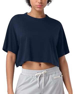 Pioneer Camp Bamboo Viscose Workout Crop Tops for Women Short Sleeve Loose T-Shirts Cropped Athle... | Amazon (US)