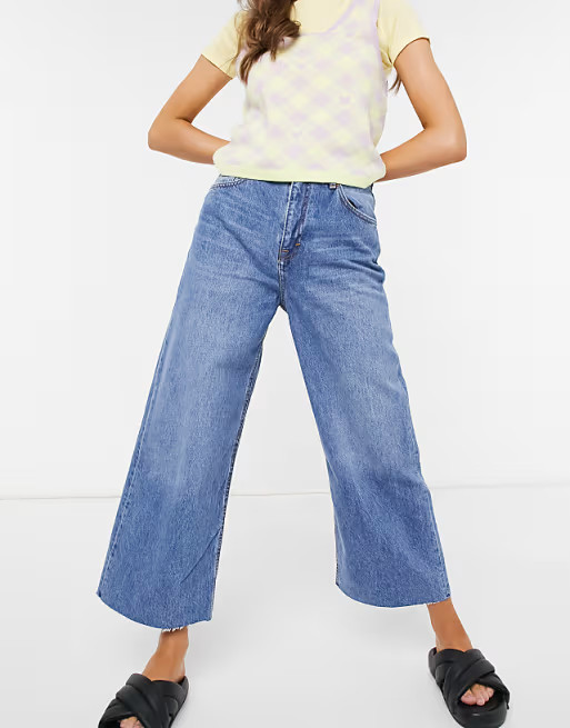 Pull&Bear 90s cropped wide leg jean in blue | ASOS (Global)