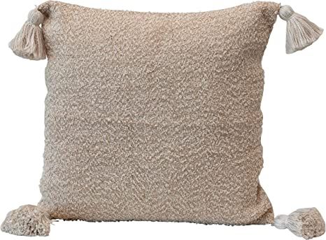 Creative Co-Op Woven Cotton Blend Silver Metallic Thread & Tassels, Cream & Tan Color Pillow | Amazon (US)