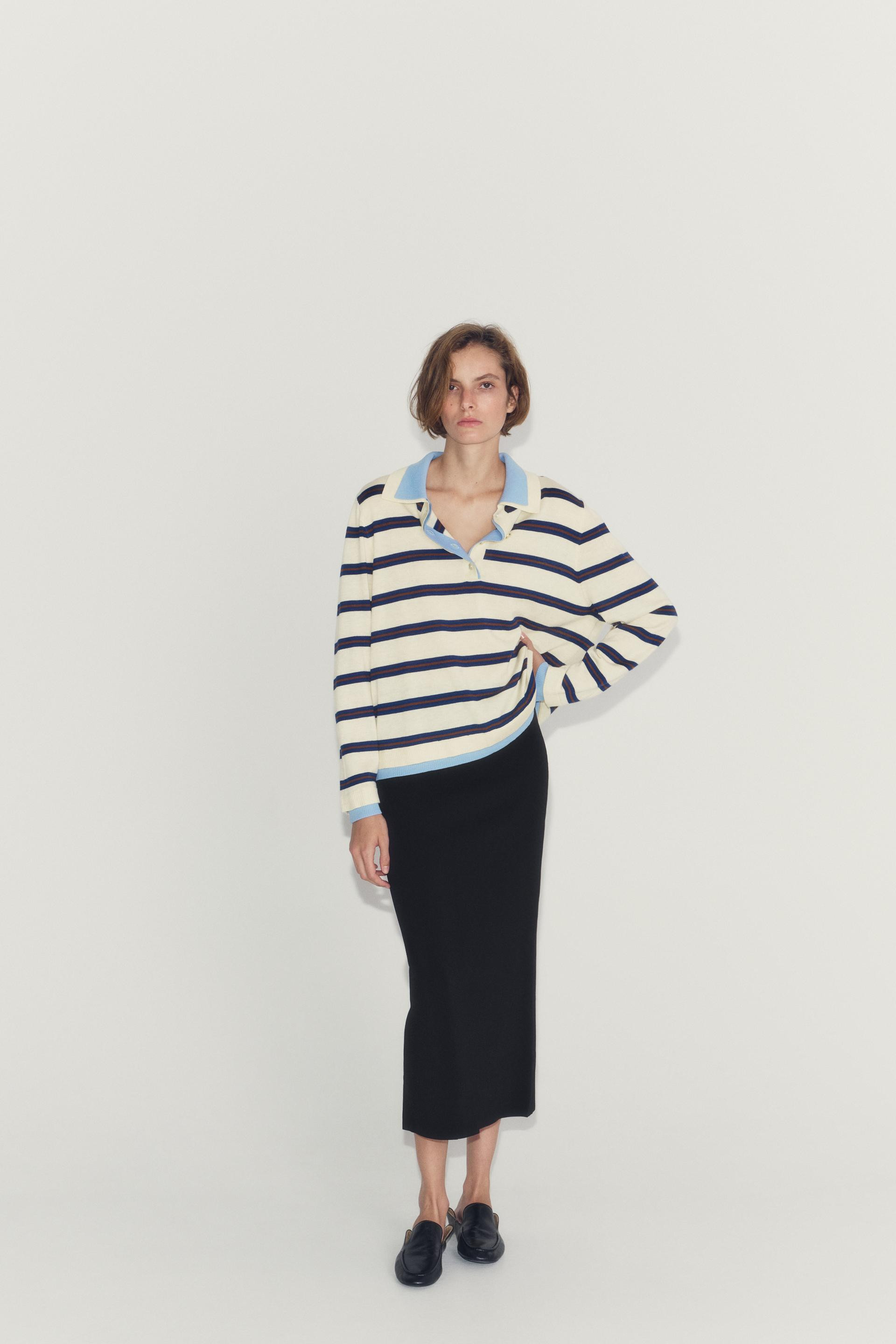 STRIPED CONTRAST KNIT POLO | Zara UK