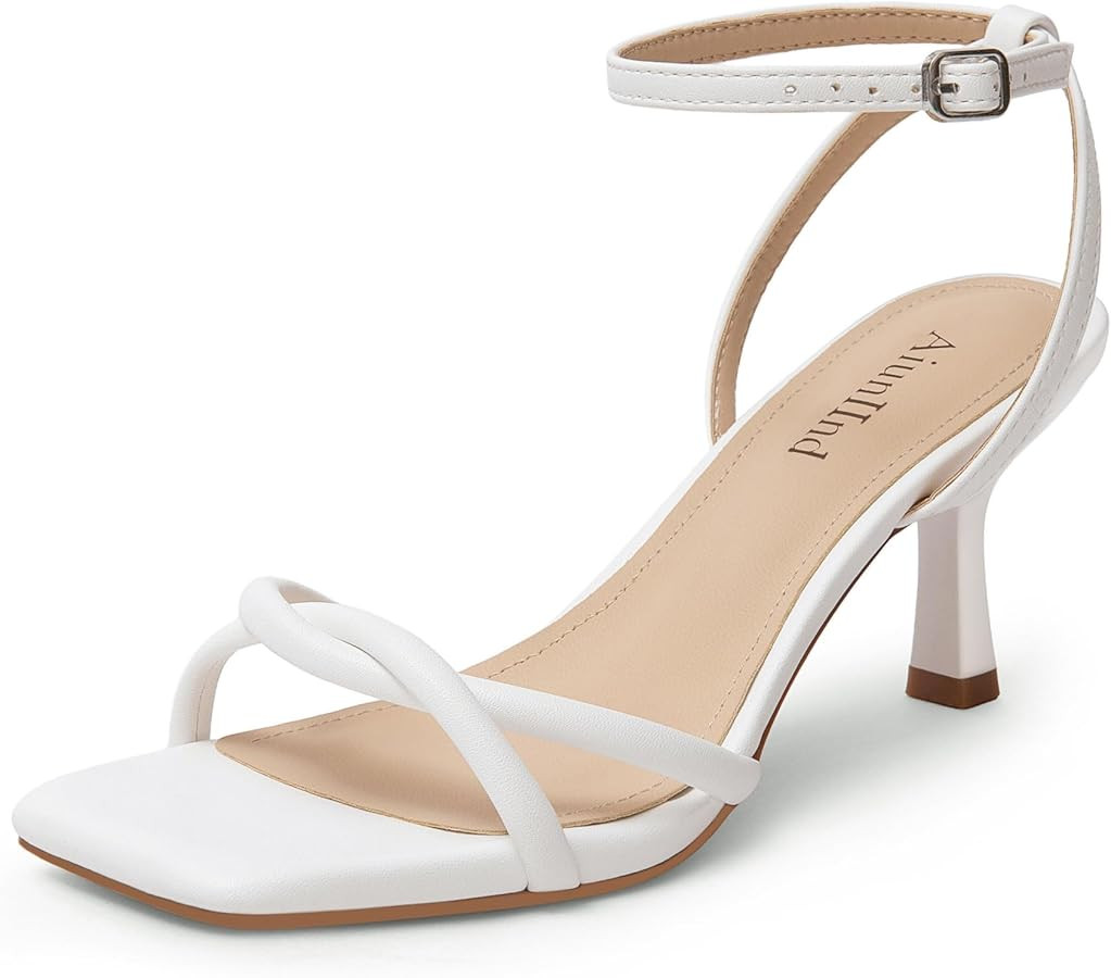 AIUNIIND Kitten Heels for Women, Square Open Toe Heeled Sandals, Strappy Ankle Strap Shoes for Dr... | Amazon (US)