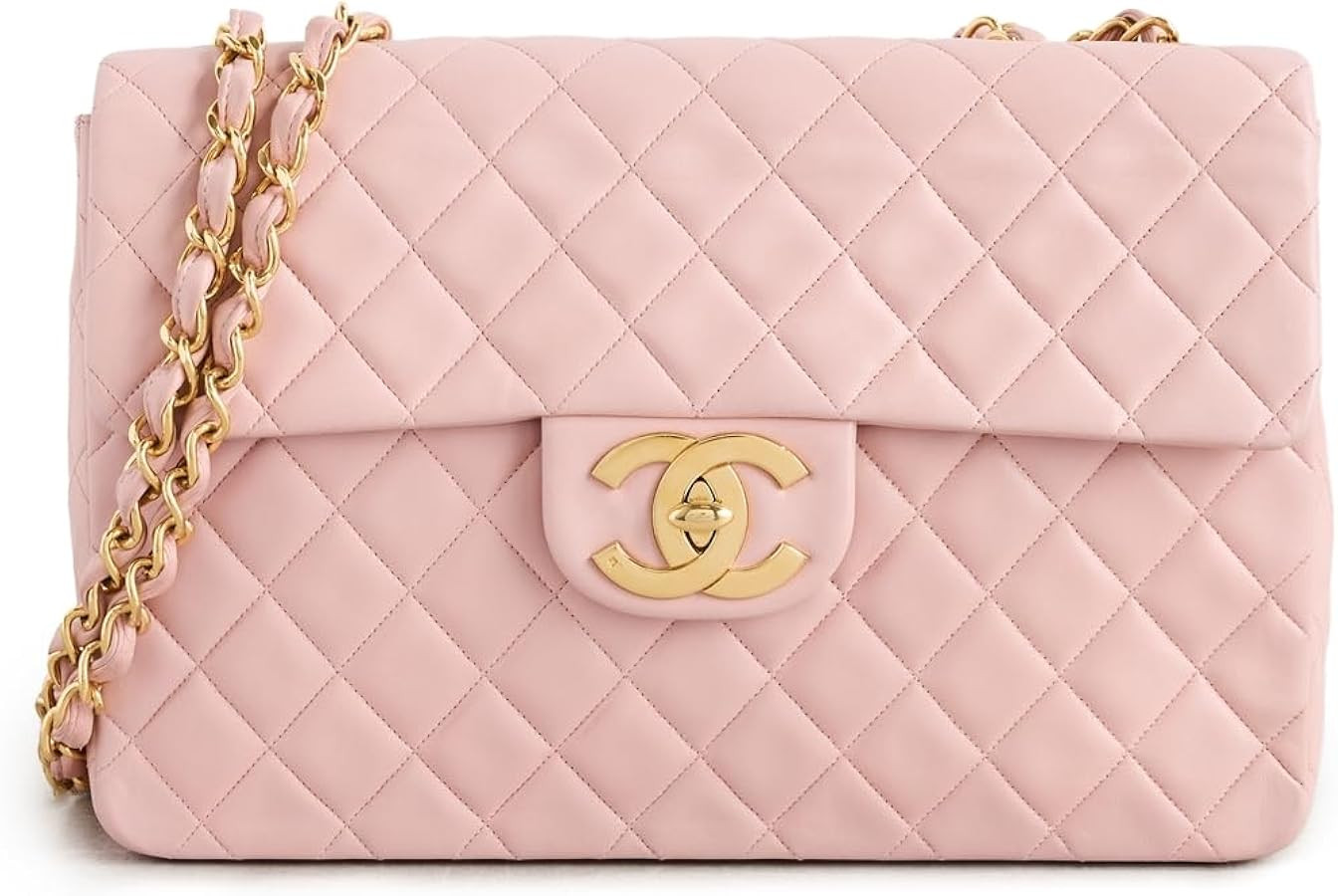 CHANEL What Goes Around Comes Around Women's Pre-Loved Pink Lambskin Half Flap Jumbo Bag | Amazon (US)