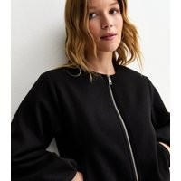 Women's Black Collarless Zip Through Bomber Jacket New Look | New Look (UK)