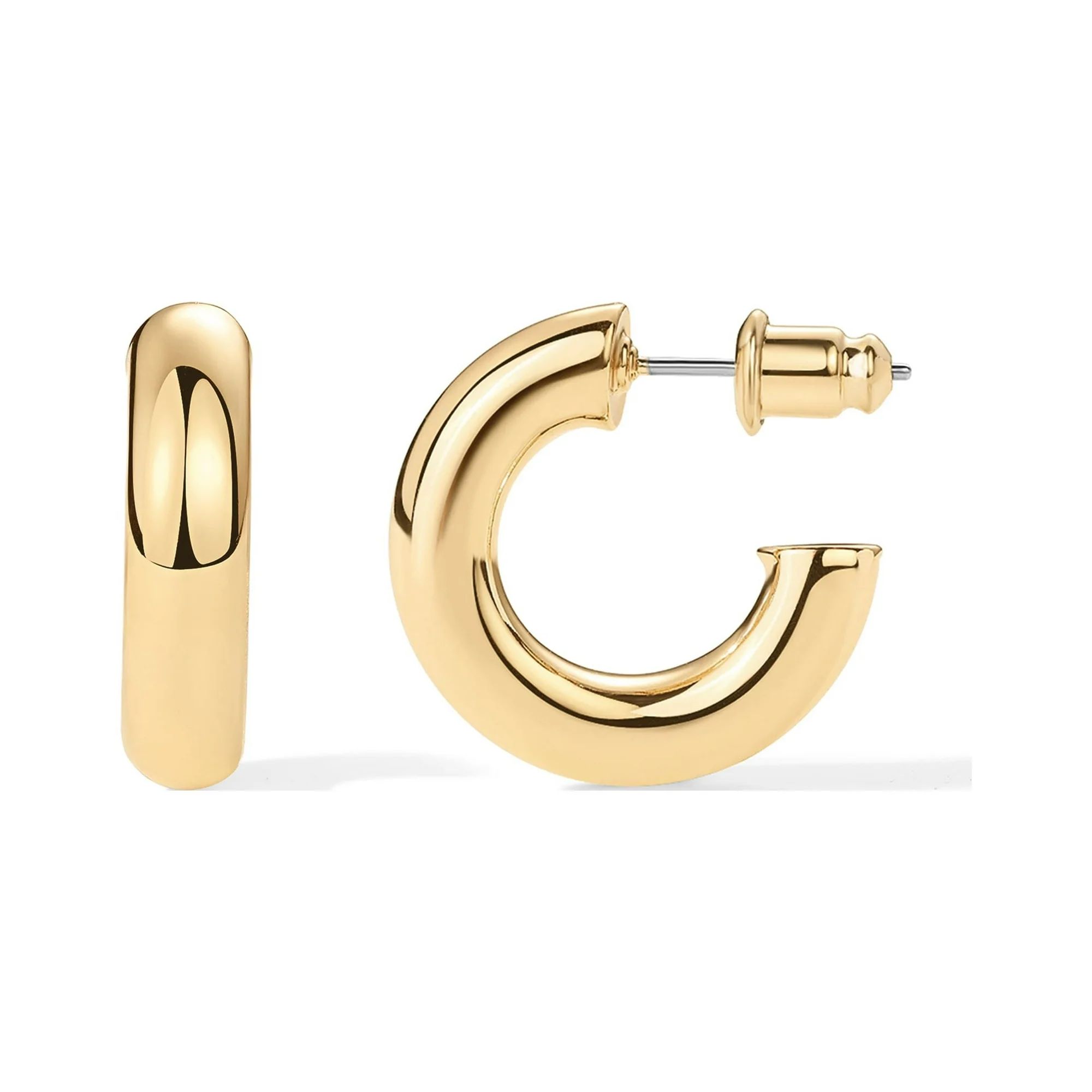PAVOI 14K Yellow Gold Plated Lightweight Chunky Open Hoops | Gold Hoop Earrings for Women | 20mm ... | Walmart (US)