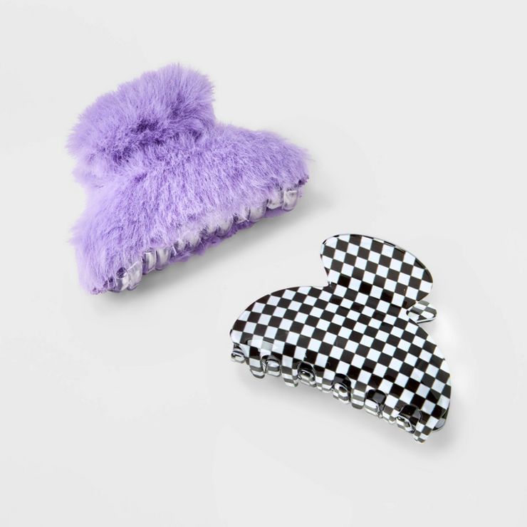 Girls' 2pk Faux Fur Claw Clips - art class™ Purple/Black | Target