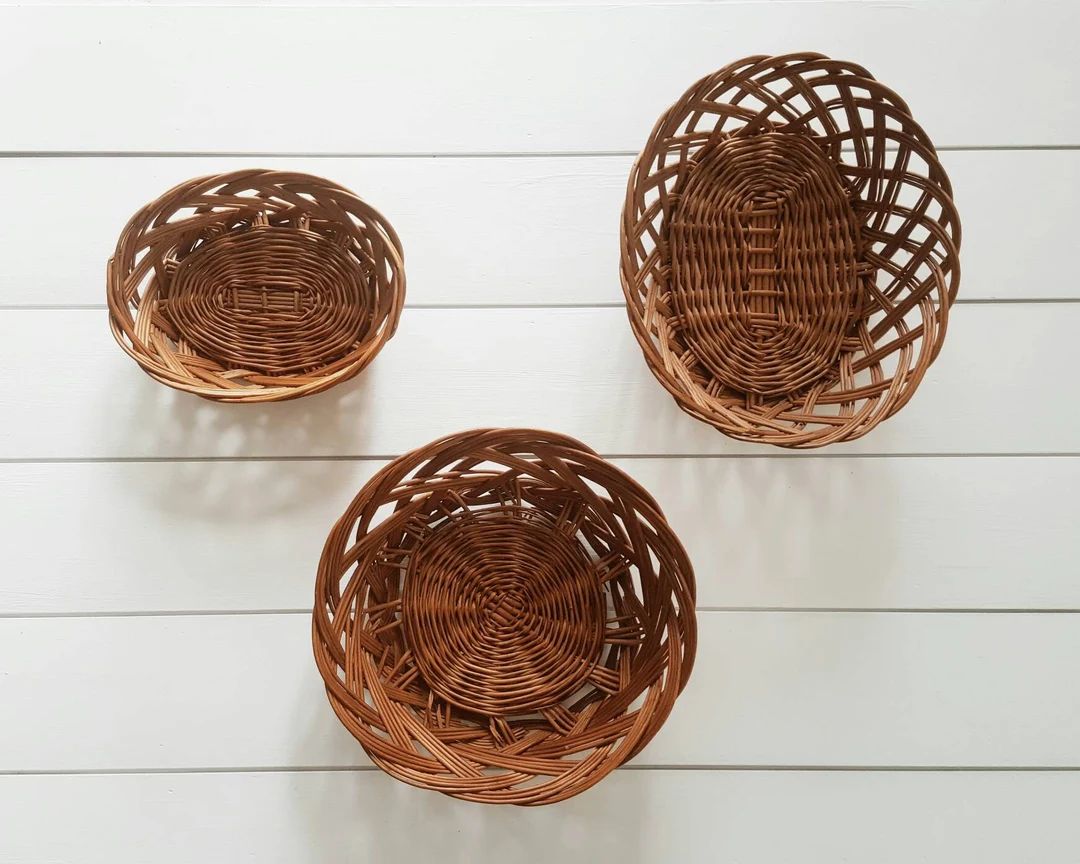 Set of 3 Wicker Wall Baskets, Decorative Oval Baskets, Collection of Baskets for Wall Hanging, Na... | Etsy (US)