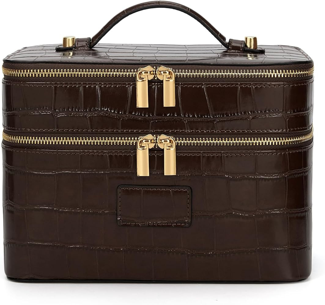 Large Makeup Bag Crocodile Duo Vanity Case for Women Travel Toiletry Bag Leather Makeup Case Cosm... | Amazon (US)