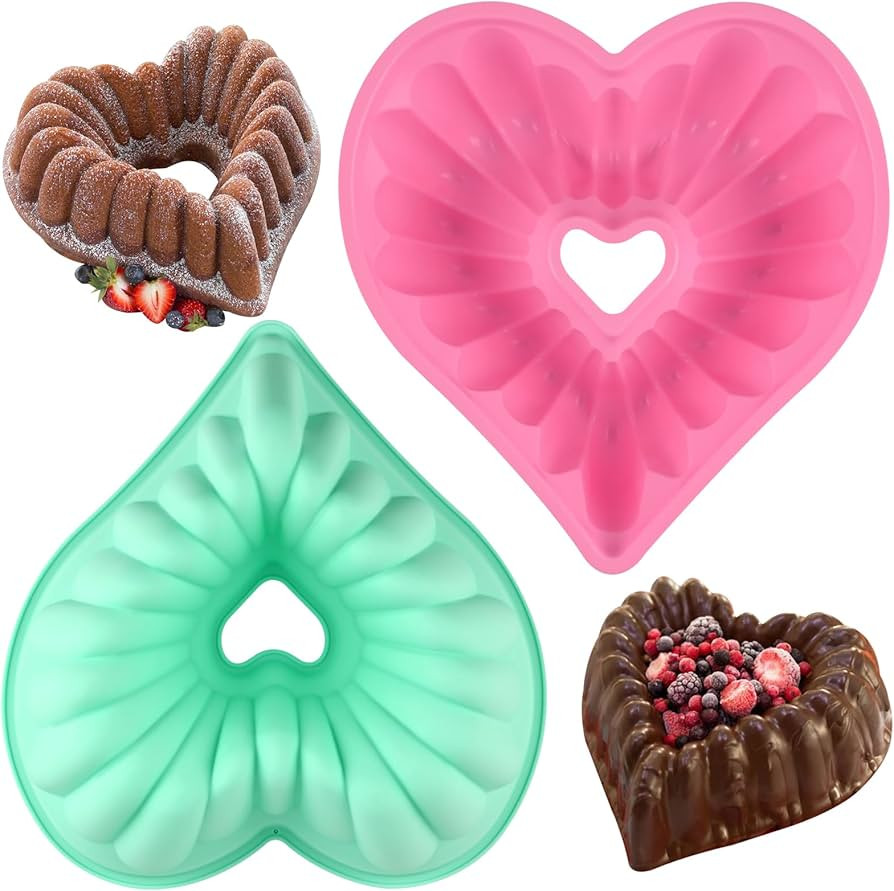 HUAKENER 2 Pack Heart Fluted Cake Pan, 9 Inch Heart Cake Molds, Nonstick Silicone Cake Molds | Amazon (US)