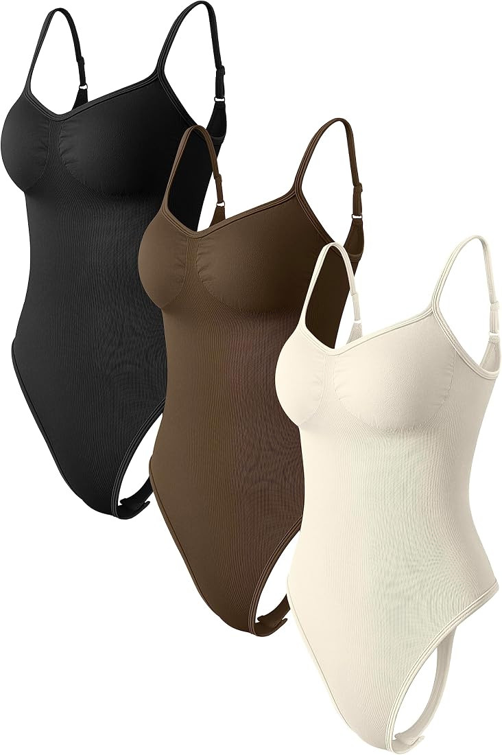 OQQ Women's 3 Piece Bodysuits Sexy Ribbed Adjustable Spaghetti Strips Sleeveless Shapewear Tops T... | Amazon (US)