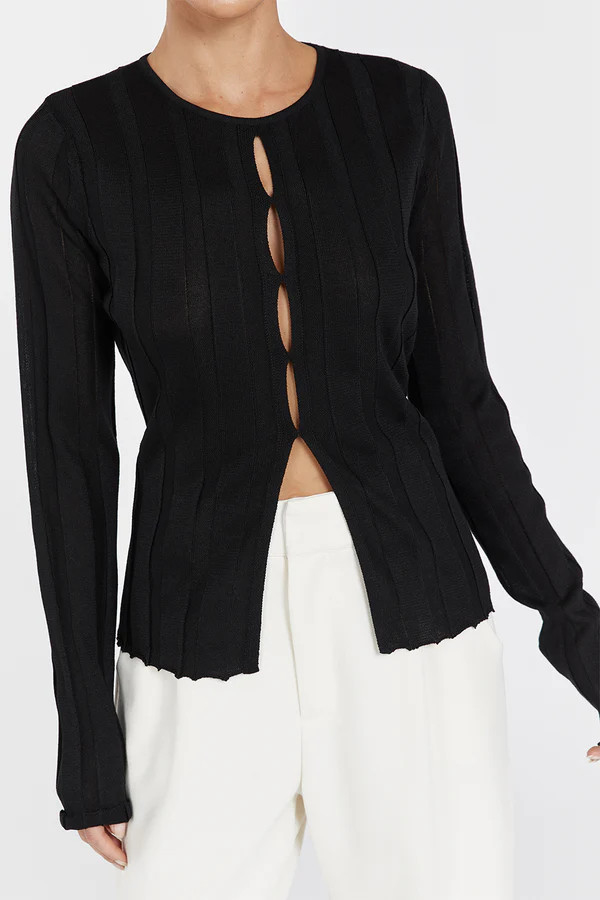 BRONSON BLACK LONG SLEEVE KNIT TOP | DISSH