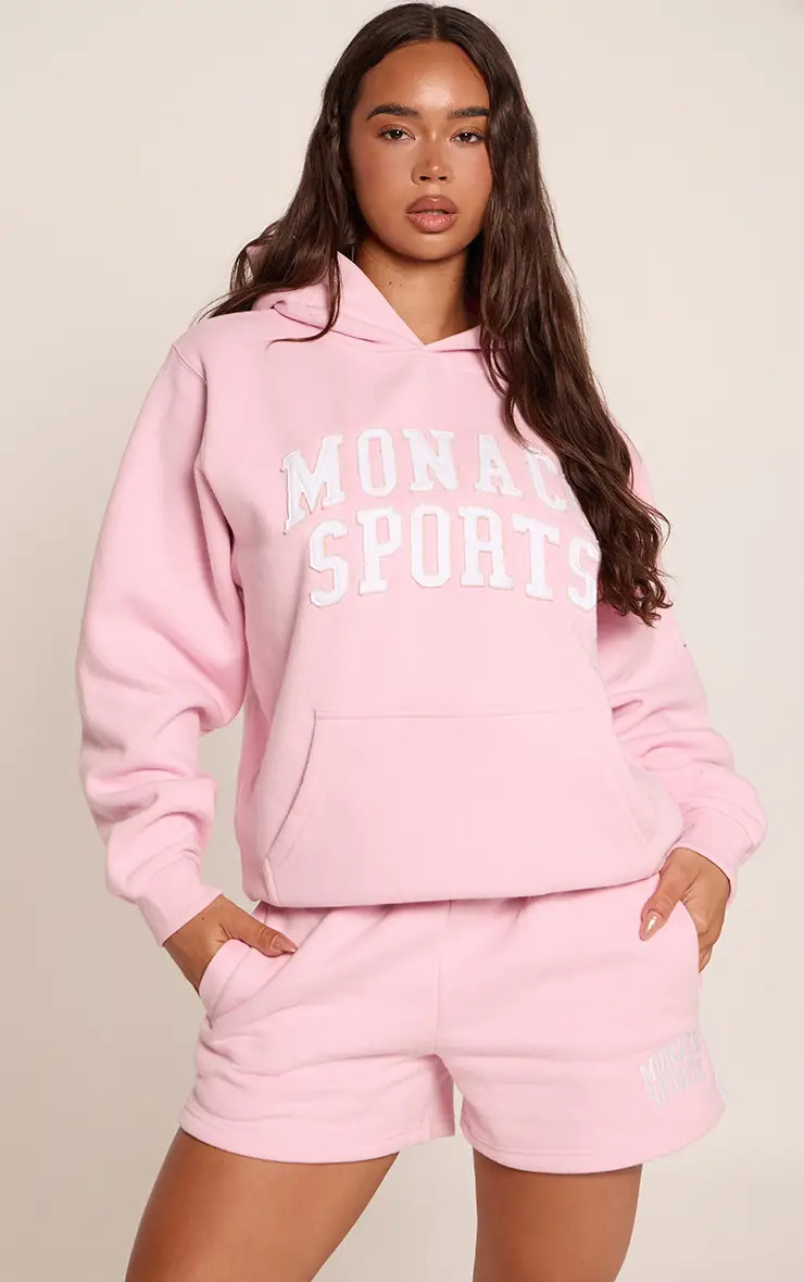 Pink Contrast Monaco Print Oversized Pull Over Hoodie | PrettyLittleThing UK