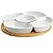Elama Ceramic Stoneware Condiment Appetizer Set, 6, Center Piece Round in White and Natural Bambo... | Amazon (US)