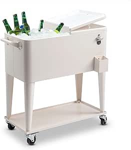 80 Quart Rolling Cooler Cart with Wheels, Portable Ice Chest with Bottle Opener & Shelf, Outdoor ... | Amazon (US)