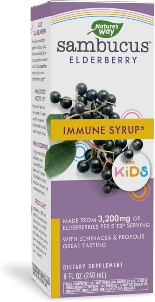 Nature's Way Sambucus Elderberry Immune Syrup for Kids with Echinacea & Propolis, Immune Support*... | Amazon (US)