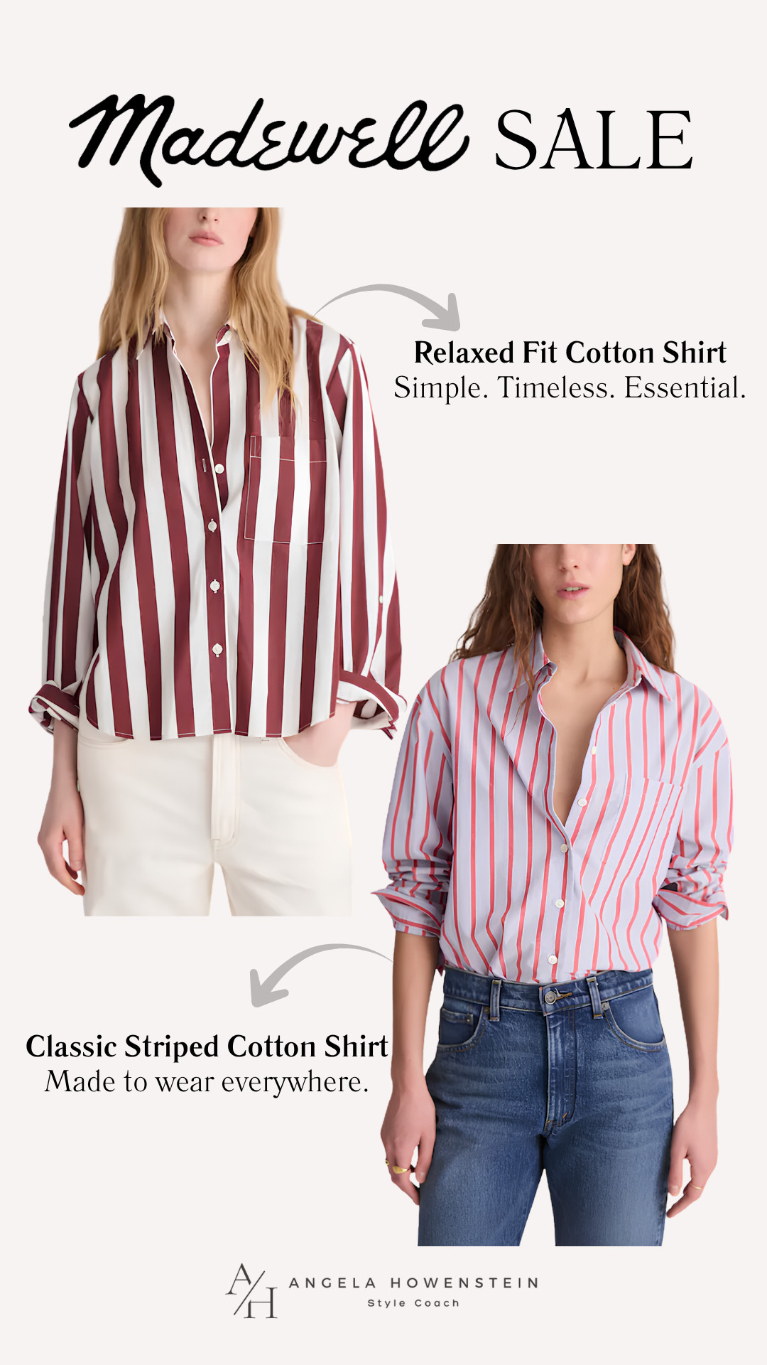 A great striped button-down is one of the hardest-working pieces in your wardrobe, and the Madewell Sale is the perfect time to grab one. Whether you prefer the relaxed fit cotton shirt or the classic striped style, both pair effortlessly with denim, trousers, shorts, or layered over a tee. They're timeless, versatile, and the kind of pieces you'll reach for season after season.

👩‍💻 LTK PRO TIPS
❤️ Heart = Support my posts ;-)
🔖 Save = Get sale & restock alerts for the things you love!
📋 Lists = Organize your wardrobe staples before your favorites sell out.
📲 Share = Send these timeless finds to a friend who loves classic style.
💬 Comment = Which one would you wear more—the burgundy stripe or the blue stripe? 

 #LTKxMadewell #LTKOver40 #LTKSaleAlert