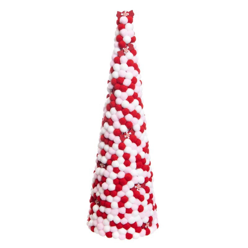 Red, Pink & White Pom Pom Cone Tree, 19" | At Home